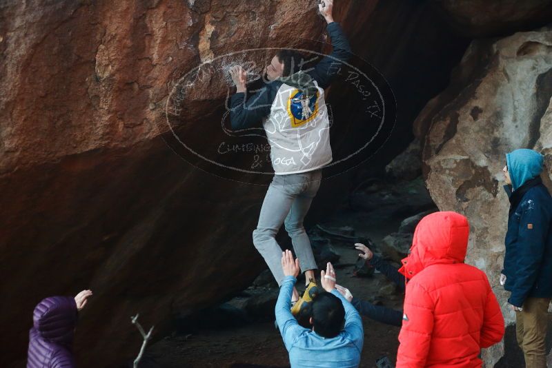 Bouldering in Hueco Tanks on 12/16/2019 with Blue Lizard Climbing and Yoga

Filename: SRM_20191216_1757030.jpg
Aperture: f/3.5
Shutter Speed: 1/250
Body: Canon EOS-1D Mark II
Lens: Canon EF 50mm f/1.8 II