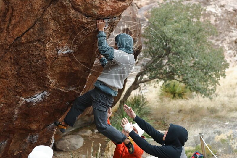 Bouldering in Hueco Tanks on 12/28/2019 with Blue Lizard Climbing and Yoga

Filename: SRM_20191228_1444360.jpg
Aperture: f/3.5
Shutter Speed: 1/250
Body: Canon EOS-1D Mark II
Lens: Canon EF 50mm f/1.8 II