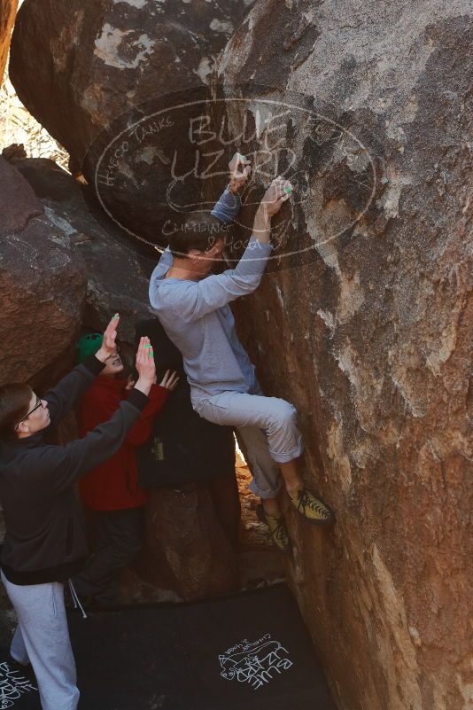 Bouldering in Hueco Tanks on 01/19/2020 with Blue Lizard Climbing and Yoga

Filename: SRM_20200119_1223500.jpg
Aperture: f/5.6
Shutter Speed: 1/250
Body: Canon EOS-1D Mark II
Lens: Canon EF 50mm f/1.8 II