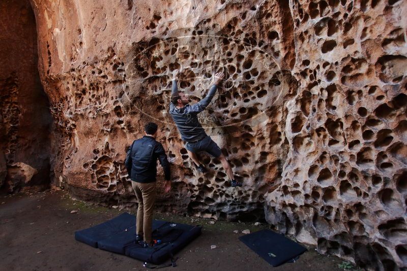 Bouldering in Hueco Tanks on 01/26/2020 with Blue Lizard Climbing and Yoga

Filename: SRM_20200126_1231200.jpg
Aperture: f/3.5
Shutter Speed: 1/125
Body: Canon EOS-1D Mark II
Lens: Canon EF 16-35mm f/2.8 L