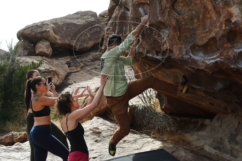 Bouldering in Hueco Tanks on 02/17/2020 with Blue Lizard Climbing and Yoga

Filename: SRM_20200217_1528230.jpg
Aperture: f/7.1
Shutter Speed: 1/400
Body: Canon EOS-1D Mark II
Lens: Canon EF 50mm f/1.8 II