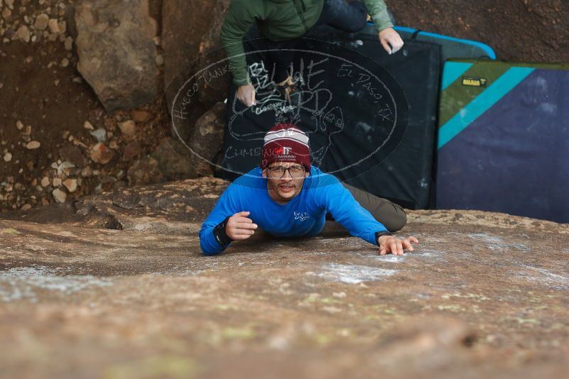 Bouldering in Hueco Tanks on 03/15/2020 with Blue Lizard Climbing and Yoga

Filename: SRM_20200315_1113560.jpg
Aperture: f/3.2
Shutter Speed: 1/320
Body: Canon EOS-1D Mark II
Lens: Canon EF 50mm f/1.8 II