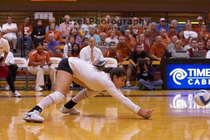 UT freshman Juliann Faucette (#1, OH) stretches out for the dig.  The Longhorns defeated the Huskers 3-0 on Wednesday night, October 24, 2007 at Gregory Gym.

Filename: SRM_20071024_1838546.jpg
Aperture: f/4.0
Shutter Speed: 1/400
Body: Canon EOS-1D Mark II
Lens: Canon EF 80-200mm f/2.8 L