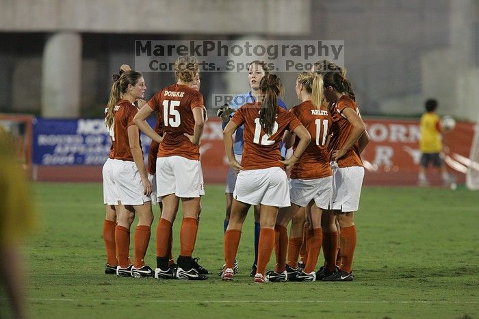 The University of Texas women's soccer team tied 0-0 against the Texas A&M Aggies Friday night, September 27, 2008.

Filename: SRM_20080926_1926546.jpg
Aperture: f/4.0
Shutter Speed: 1/400
Body: Canon EOS-1D Mark II
Lens: Canon EF 300mm f/2.8 L IS