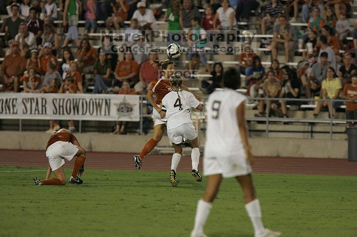 The University of Texas women's soccer team tied 0-0 against the Texas A&M Aggies Friday night, September 27, 2008.

Filename: SRM_20080926_1943301.jpg
Aperture: f/4.0
Shutter Speed: 1/500
Body: Canon EOS-1D Mark II
Lens: Canon EF 300mm f/2.8 L IS