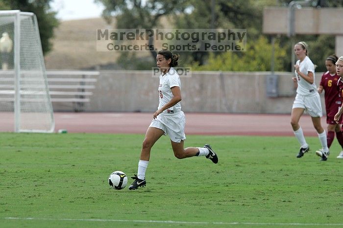 UT senior Stephanie Logterman (#10, Defender).  The University of Texas women's soccer team won 2-1 against the Iowa State Cyclones Sunday afternoon, October 5, 2008.

Filename: SRM_20081005_12123080.jpg
Aperture: f/5.6
Shutter Speed: 1/1600
Body: Canon EOS-1D Mark II
Lens: Canon EF 300mm f/2.8 L IS