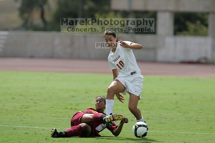 UT senior Stephanie Logterman (#10, Defender).  The University of Texas women's soccer team won 2-1 against the Iowa State Cyclones Sunday afternoon, October 5, 2008.

Filename: SRM_20081005_12221819.jpg
Aperture: f/5.0
Shutter Speed: 1/2500
Body: Canon EOS-1D Mark II
Lens: Canon EF 300mm f/2.8 L IS