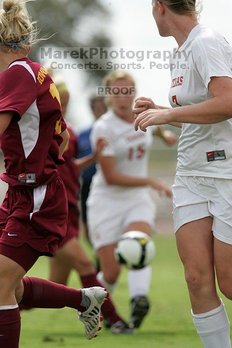 UT freshman Kylie Doniak (#15, Midfielder).  The University of Texas women's soccer team won 2-1 against the Iowa State Cyclones Sunday afternoon, October 5, 2008.

Filename: SRM_20081005_12260868.jpg
Aperture: f/5.6
Shutter Speed: 1/1600
Body: Canon EOS-1D Mark II
Lens: Canon EF 300mm f/2.8 L IS