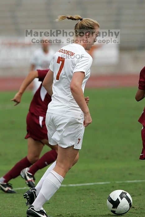 UT freshman Courtney Goodson (#7, Forward and Midfielder) in the second half.  The University of Texas women's soccer team won 2-1 against the Iowa State Cyclones Sunday afternoon, October 5, 2008.

Filename: SRM_20081005_13205853.jpg
Aperture: f/5.6
Shutter Speed: 1/2000
Body: Canon EOS-1D Mark II
Lens: Canon EF 300mm f/2.8 L IS