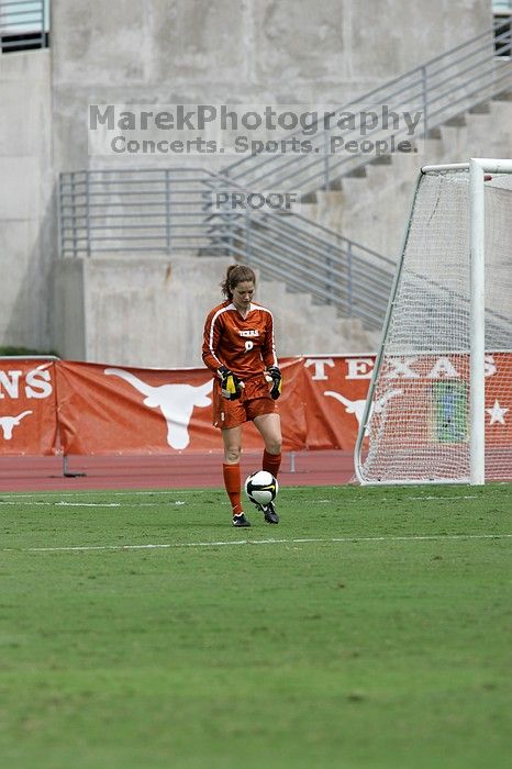 UT senior Dianna Pfenninger (#8, Goalkeeper) punts the ball in the second half.  The University of Texas women's soccer team won 2-1 against the Iowa State Cyclones Sunday afternoon, October 5, 2008.

Filename: SRM_20081005_13225291.jpg
Aperture: f/5.6
Shutter Speed: 1/2000
Body: Canon EOS-1D Mark II
Lens: Canon EF 300mm f/2.8 L IS