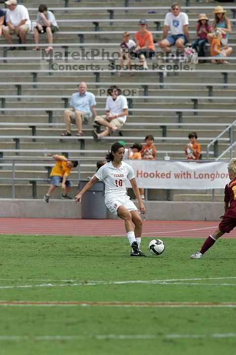 UT senior Stephanie Logterman (#10, Defender) in the second half.  The University of Texas women's soccer team won 2-1 against the Iowa State Cyclones Sunday afternoon, October 5, 2008.

Filename: SRM_20081005_13231205.jpg
Aperture: f/5.6
Shutter Speed: 1/2000
Body: Canon EOS-1D Mark II
Lens: Canon EF 300mm f/2.8 L IS