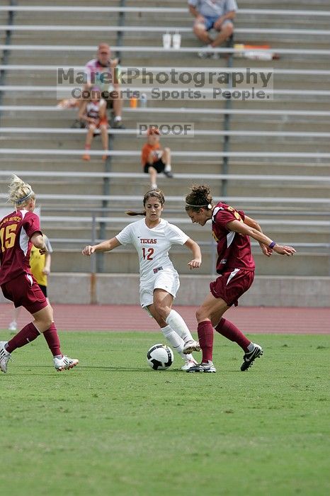 UT sophomore Alisha Ortiz (#12, Forward) in the second half.  The University of Texas women's soccer team won 2-1 against the Iowa State Cyclones Sunday afternoon, October 5, 2008.

Filename: SRM_20081005_13231817.jpg
Aperture: f/5.6
Shutter Speed: 1/1600
Body: Canon EOS-1D Mark II
Lens: Canon EF 300mm f/2.8 L IS