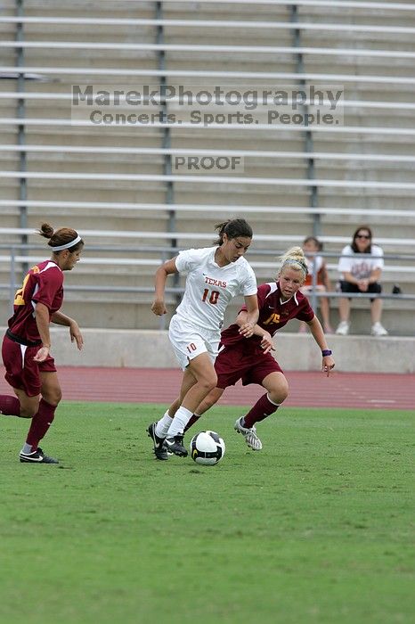 UT senior Stephanie Logterman (#10, Defender) in the second half.  The University of Texas women's soccer team won 2-1 against the Iowa State Cyclones Sunday afternoon, October 5, 2008.

Filename: SRM_20081005_13253897.jpg
Aperture: f/5.6
Shutter Speed: 1/1250
Body: Canon EOS-1D Mark II
Lens: Canon EF 300mm f/2.8 L IS