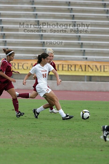 UT senior Stephanie Logterman (#10, Defender) in the second half.  The University of Texas women's soccer team won 2-1 against the Iowa State Cyclones Sunday afternoon, October 5, 2008.

Filename: SRM_20081005_13254003.jpg
Aperture: f/5.6
Shutter Speed: 1/1250
Body: Canon EOS-1D Mark II
Lens: Canon EF 300mm f/2.8 L IS