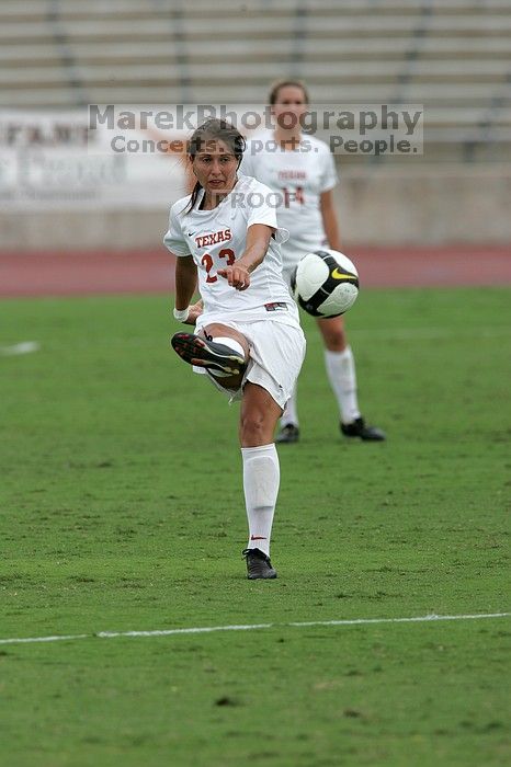 UT senior Courtney Gaines (#23, Midfielder) in the second half.  The University of Texas women's soccer team won 2-1 against the Iowa State Cyclones Sunday afternoon, October 5, 2008.

Filename: SRM_20081005_13283086.jpg
Aperture: f/5.6
Shutter Speed: 1/1600
Body: Canon EOS-1D Mark II
Lens: Canon EF 300mm f/2.8 L IS