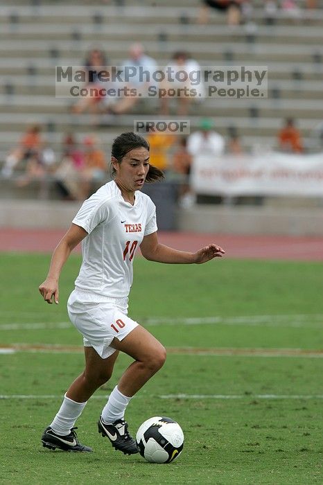 UT senior Stephanie Logterman (#10, Defender) in the second half.  The University of Texas women's soccer team won 2-1 against the Iowa State Cyclones Sunday afternoon, October 5, 2008.

Filename: SRM_20081005_13340284.jpg
Aperture: f/5.6
Shutter Speed: 1/1600
Body: Canon EOS-1D Mark II
Lens: Canon EF 300mm f/2.8 L IS