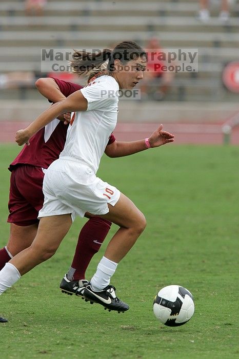 UT senior Stephanie Logterman (#10, Defender) in the second half.  The University of Texas women's soccer team won 2-1 against the Iowa State Cyclones Sunday afternoon, October 5, 2008.

Filename: SRM_20081005_13340895.jpg
Aperture: f/5.6
Shutter Speed: 1/1250
Body: Canon EOS-1D Mark II
Lens: Canon EF 300mm f/2.8 L IS