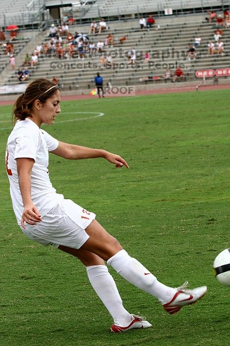 UT sophomore Alisha Ortiz (#12, Forward) the second half.  The University of Texas women's soccer team won 2-1 against the Iowa State Cyclones Sunday afternoon, October 5, 2008.

Filename: SRM_20081005_13343815.jpg
Aperture: f/5.6
Shutter Speed: 1/1000
Body: Canon EOS 20D
Lens: Canon EF 80-200mm f/2.8 L