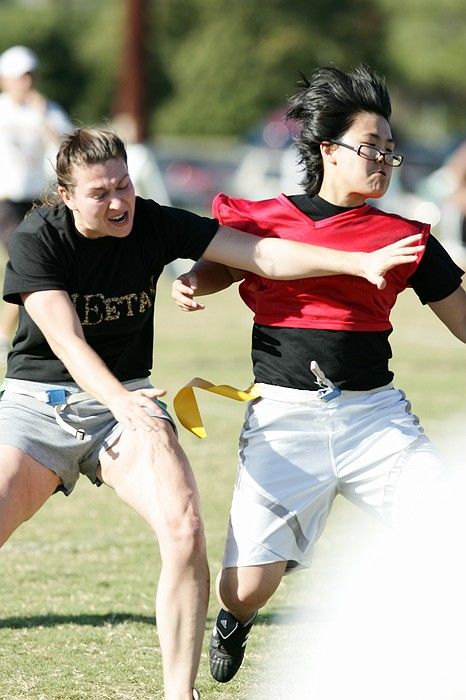 The Cheetahs (chemical engineering team) lost in the Fall 2008 UT flag football intramural championship game on November 9, 2008.

Filename: SRM_20081109_15530825.jpg
Aperture: f/4.0
Shutter Speed: 1/2000
Body: Canon EOS-1D Mark II
Lens: Canon EF 300mm f/2.8 L IS