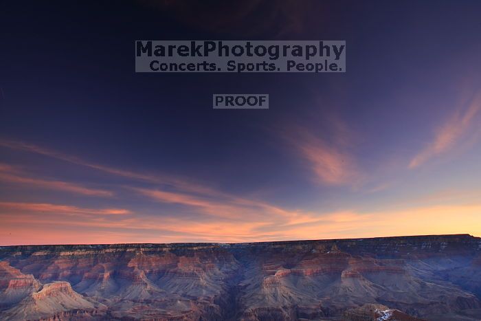 First sunrise of the new year at the south rim of the Grand Canyon, Thursday January 1, 2009.  The temperature was as low as 15 F the night before with a foot and a half of snow on the ground.  Luckily sunrise wasn't until 7:40.

Filename: SRM_20090101_07344506.JPG
Aperture: f/16.0
Shutter Speed: 32/10
Body: Canon EOS-1D Mark II
Lens: Canon EF 16-35mm f/2.8 L