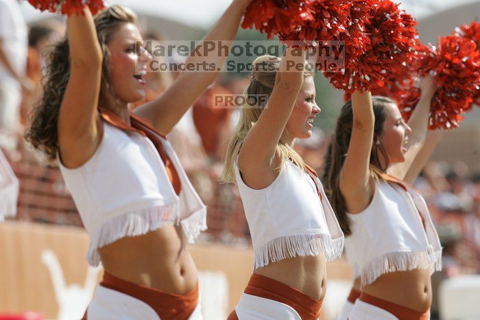 Texas Pom.  The University of Texas football team defeated the Arkansas Razorbacks with a score of 52-10 in Austin, TX on Saturday, September 27, 2008.

Filename: SRM_20080927_15375460.jpg
Aperture: f/5.6
Shutter Speed: 1/1250
Body: Canon EOS-1D Mark II
Lens: Canon EF 300mm f/2.8 L IS