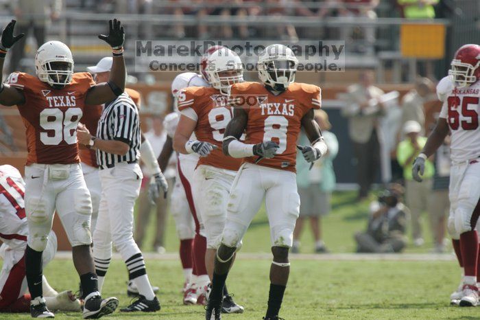 The University of Texas football team defeated the Arkansas Razorbacks with a score of 52-10 in Austin, TX on Saturday, September 27, 2008.

Filename: SRM_20080927_15462462.jpg
Aperture: f/5.6
Shutter Speed: 1/1250
Body: Canon EOS-1D Mark II
Lens: Canon EF 300mm f/2.8 L IS