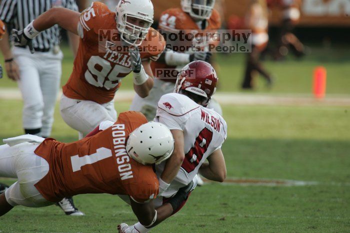 The University of Texas football team defeated the Arkansas Razorbacks with a score of 52-10 in Austin, TX on Saturday, September 27, 2008.

Filename: SRM_20080927_17034294.jpg
Aperture: f/5.6
Shutter Speed: 1/1000
Body: Canon EOS-1D Mark II
Lens: Canon EF 300mm f/2.8 L IS