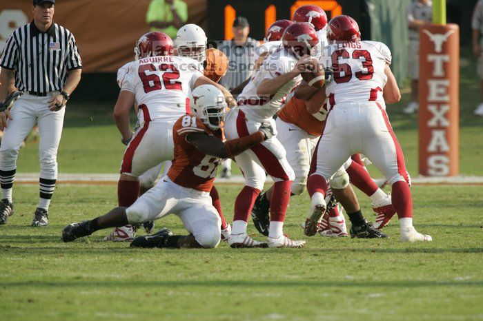 The University of Texas football team defeated the Arkansas Razorbacks with a score of 52-10 in Austin, TX on Saturday, September 27, 2008.

Filename: SRM_20080927_17153244.jpg
Aperture: f/5.6
Shutter Speed: 1/1250
Body: Canon EOS-1D Mark II
Lens: Canon EF 300mm f/2.8 L IS