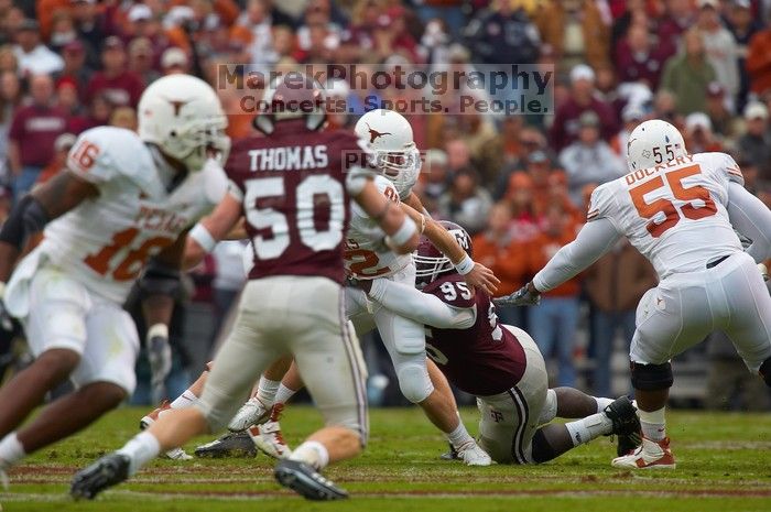 The University of Texas, Austin played Texas A&M in football at Kyle Field, College Station, on November 23, 2007.  UT lost to the Aggies, 30 to 38.

Filename: SRM_20071123_1555027.jpg
Aperture: f/5.6
Shutter Speed: 1/800
Body: Canon EOS-1D Mark II
Lens: Canon EF 300mm f/2.8 L IS