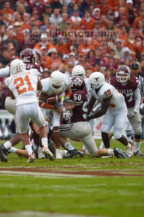 The University of Texas, Austin played Texas A&M in football at Kyle Field, College Station, on November 23, 2007.  UT lost to the Aggies, 30 to 38.

Filename: SRM_20071123_1559020.jpg
Aperture: f/5.6
Shutter Speed: 1/640
Body: Canon EOS-1D Mark II
Lens: Canon EF 300mm f/2.8 L IS