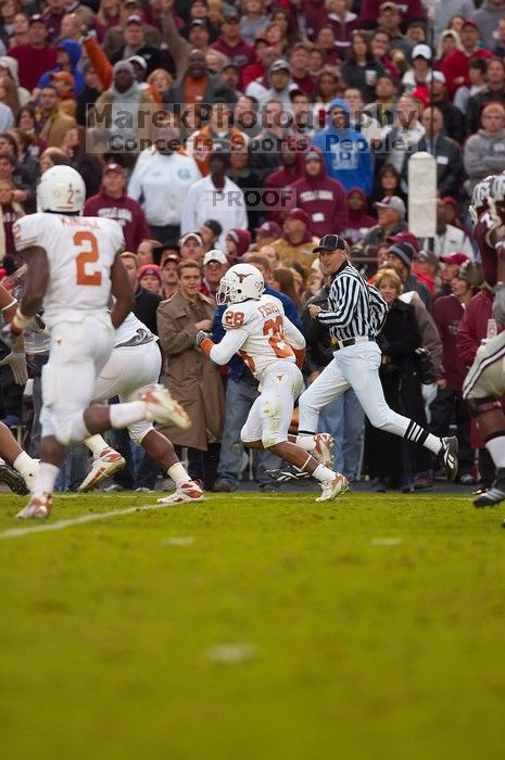 The University of Texas, Austin played Texas A&M in football at Kyle Field, College Station, on November 23, 2007.  UT lost to the Aggies, 30 to 38.

Filename: SRM_20071123_1754084.jpg
Aperture: f/2.8
Shutter Speed: 1/640
Body: Canon EOS-1D Mark II
Lens: Canon EF 300mm f/2.8 L IS