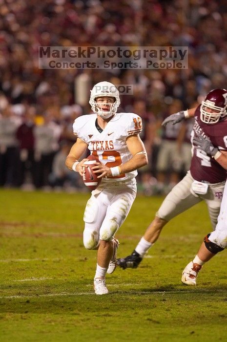 The University of Texas, Austin played Texas A&M in football at Kyle Field, College Station, on November 23, 2007.  UT lost to the Aggies, 30 to 38.

Filename: SRM_20071123_1858446.jpg
Aperture: f/2.8
Shutter Speed: 1/500
Body: Canon EOS-1D Mark II
Lens: Canon EF 300mm f/2.8 L IS