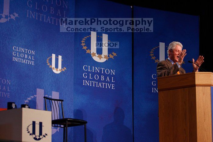 Former President Bill Clinton speaking at the CGIU meeting.  Day one of the 2nd Annual Clinton Global Initiative University (CGIU) meeting was held at The University of Texas at Austin, Friday, February 13, 2009.

Filename: SRM_20090213_16195743.jpg
Aperture: f/4.0
Shutter Speed: 1/125
Body: Canon EOS-1D Mark II
Lens: Canon EF 80-200mm f/2.8 L