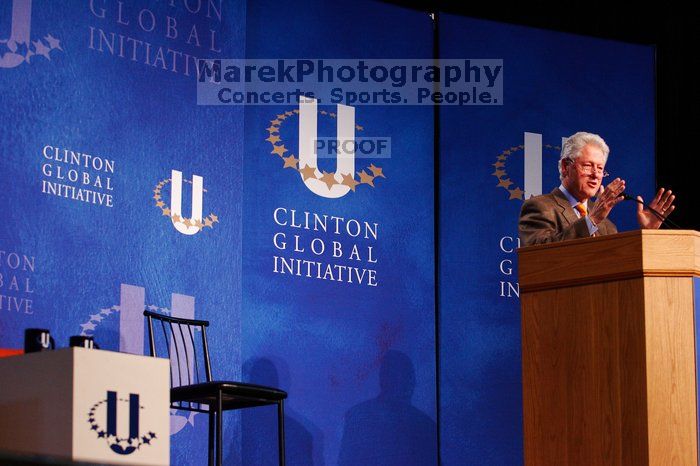 Former President Bill Clinton speaking at the CGIU meeting.  Day one of the 2nd Annual Clinton Global Initiative University (CGIU) meeting was held at The University of Texas at Austin, Friday, February 13, 2009.

Filename: SRM_20090213_16195746.jpg
Aperture: f/4.0
Shutter Speed: 1/125
Body: Canon EOS-1D Mark II
Lens: Canon EF 80-200mm f/2.8 L