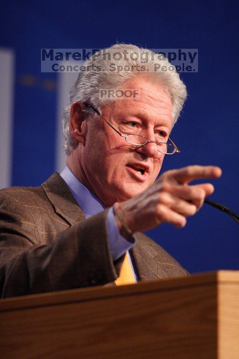 Former President Bill Clinton speaking at the CGIU meeting.  Day one of the 2nd Annual Clinton Global Initiative University (CGIU) meeting was held at The University of Texas at Austin, Friday, February 13, 2009.

Filename: SRM_20090213_16201850.jpg
Aperture: f/2.8
Shutter Speed: 1/250
Body: Canon EOS 20D
Lens: Canon EF 300mm f/2.8 L IS