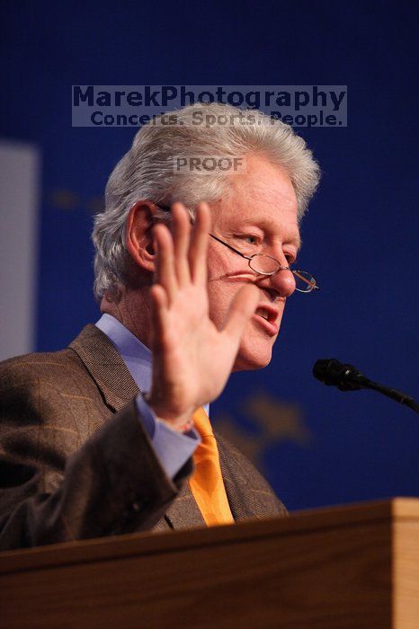 Former President Bill Clinton speaking at the CGIU meeting.  Day one of the 2nd Annual Clinton Global Initiative University (CGIU) meeting was held at The University of Texas at Austin, Friday, February 13, 2009.

Filename: SRM_20090213_16205463.jpg
Aperture: f/2.8
Shutter Speed: 1/320
Body: Canon EOS 20D
Lens: Canon EF 300mm f/2.8 L IS