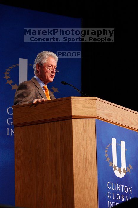 Former President Bill Clinton speaking at the CGIU meeting.  Day one of the 2nd Annual Clinton Global Initiative University (CGIU) meeting was held at The University of Texas at Austin, Friday, February 13, 2009.

Filename: SRM_20090213_16230069.jpg
Aperture: f/4.0
Shutter Speed: 1/100
Body: Canon EOS-1D Mark II
Lens: Canon EF 80-200mm f/2.8 L