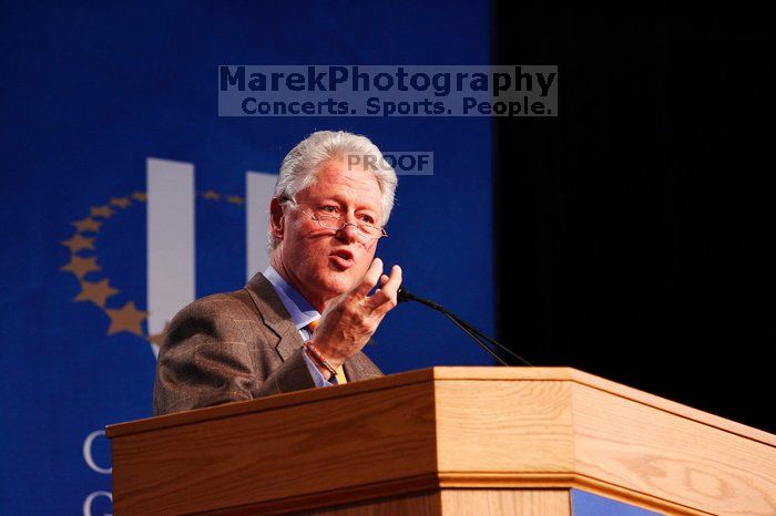 Former President Bill Clinton speaking at the CGIU meeting.  Day one of the 2nd Annual Clinton Global Initiative University (CGIU) meeting was held at The University of Texas at Austin, Friday, February 13, 2009.

Filename: SRM_20090213_16251382.jpg
Aperture: f/4.0
Shutter Speed: 1/100
Body: Canon EOS-1D Mark II
Lens: Canon EF 80-200mm f/2.8 L