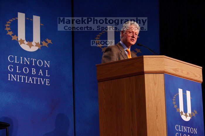 Former President Bill Clinton speaking at the CGIU meeting.  Day one of the 2nd Annual Clinton Global Initiative University (CGIU) meeting was held at The University of Texas at Austin, Friday, February 13, 2009.

Filename: SRM_20090213_16263905.jpg
Aperture: f/4.0
Shutter Speed: 1/160
Body: Canon EOS-1D Mark II
Lens: Canon EF 80-200mm f/2.8 L