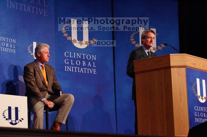 UT President William Powers Jr. speaks at the opening of the first plenary session of CGIU with Former President Bill Clinton listening.  Day one of the 2nd Annual Clinton Global Initiative University (CGIU) meeting was held at The University of Texas at Austin, Friday, February 13, 2009.

Filename: SRM_20090213_16294758.jpg
Aperture: f/4.0
Shutter Speed: 1/250
Body: Canon EOS-1D Mark II
Lens: Canon EF 80-200mm f/2.8 L