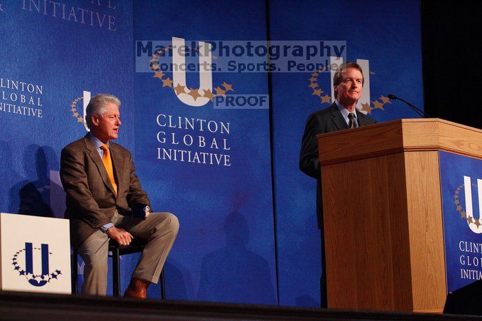 UT President William Powers Jr. speaks at the opening of the first plenary session of CGIU with Former President Bill Clinton listening.  Day one of the 2nd Annual Clinton Global Initiative University (CGIU) meeting was held at The University of Texas at Austin, Friday, February 13, 2009.

Filename: SRM_20090213_16294761.jpg
Aperture: f/4.0
Shutter Speed: 1/250
Body: Canon EOS-1D Mark II
Lens: Canon EF 80-200mm f/2.8 L