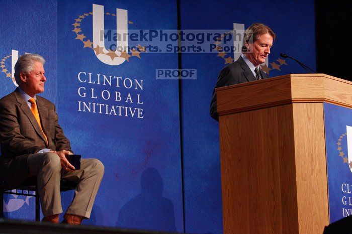 UT President William Powers Jr. speaks at the opening of the first plenary session of CGIU with Former President Bill Clinton listening.  Day one of the 2nd Annual Clinton Global Initiative University (CGIU) meeting was held at The University of Texas at Austin, Friday, February 13, 2009.

Filename: SRM_20090213_16314578.jpg
Aperture: f/4.0
Shutter Speed: 1/160
Body: Canon EOS-1D Mark II
Lens: Canon EF 80-200mm f/2.8 L