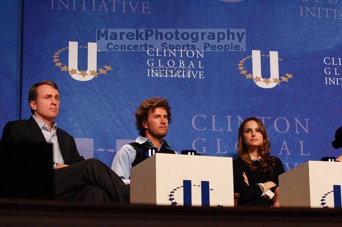 Paul Bell (L), president of Dell Global Public, Blake Mycoskie (C), founder of TOMS shoes, and Natalie Portman (R) at the opening plenary session of the CGIU meeting.  Day one of the 2nd Annual Clinton Global Initiative University (CGIU) meeting was held at The University of Texas at Austin, Friday, February 13, 2009.

Filename: SRM_20090213_16555631.jpg
Aperture: f/4.0
Shutter Speed: 1/250
Body: Canon EOS-1D Mark II
Lens: Canon EF 80-200mm f/2.8 L