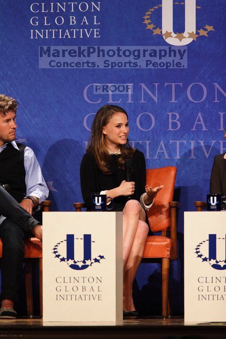 Blake Mycoskie (L), founder of TOMS shoes, and Natalie Portman (R) at the first plenary session of the CGIU meeting.  Day one of the 2nd Annual Clinton Global Initiative University (CGIU) meeting was held at The University of Texas at Austin, Friday, February 13, 2009.

Filename: SRM_20090213_17060439.jpg
Aperture: f/4.0
Shutter Speed: 1/250
Body: Canon EOS 20D
Lens: Canon EF 300mm f/2.8 L IS