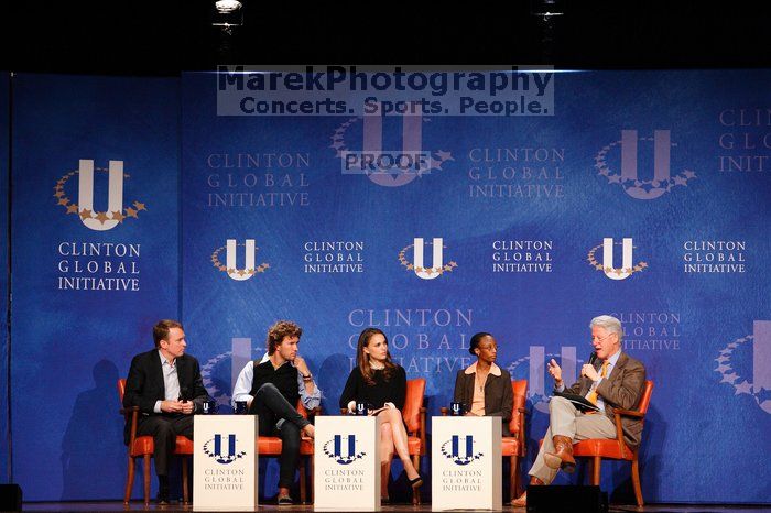 Paul Bell (1-L), president of Dell Global Public, Blake Mycoskie (2-L), founder of TOMS shoes, Natalie Portman (C), Mambidzeni Madzivire (2-R), BME graduate student at Mayo Graduate School, and Former President Bill Clinton (1-R) at the first plenary session of the CGIU meeting.  Day one of the 2nd Annual Clinton Global Initiative University (CGIU) meeting was held at The University of Texas at Austin, Friday, February 13, 2009.

Filename: SRM_20090213_17414505.jpg
Aperture: f/4.0
Shutter Speed: 1/160
Body: Canon EOS-1D Mark II
Lens: Canon EF 80-200mm f/2.8 L