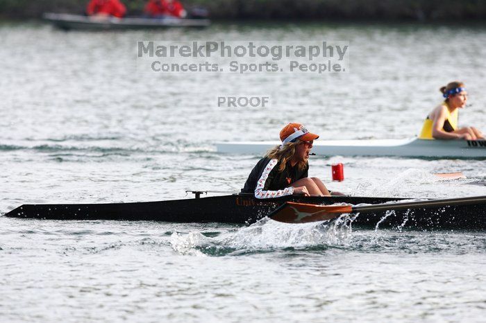 The Texas Rowing second novice eight team, with coxswain Emma Dirks, Sharon Dietz, Lucia Babar, Kait Postle, Ashley Hiatt, Andrea Janowski, Madonna Bregon, Daryn Ofczarzak and Dani Mohling, finished with a time of 7:34.5, defeating Iowa which completed the race in 7:35.6. This was the second session of the Longhorn Invitational, Saturday morning, March 21, 2009 on Lady Bird Lake.  They won a total of three races over the weekend.

Filename: SRM_20090321_09351448.jpg
Aperture: f/4.0
Shutter Speed: 1/1250
Body: Canon EOS-1D Mark II
Lens: Canon EF 300mm f/2.8 L IS