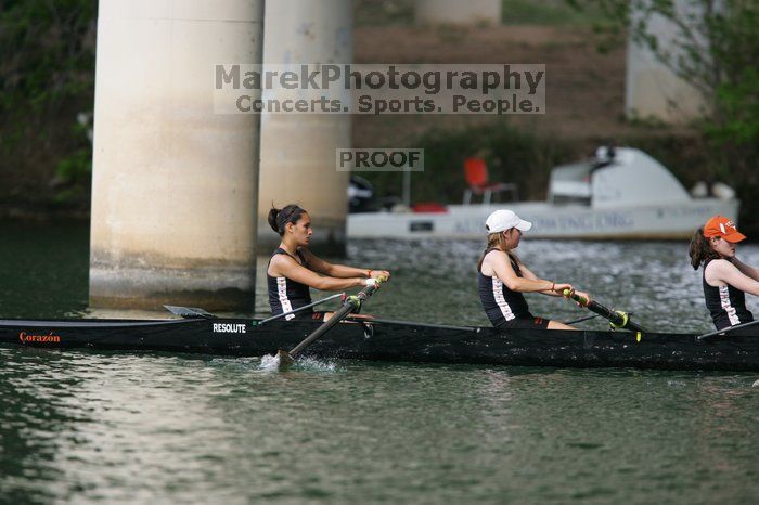 The Texas Rowing first novice eight team finished with a time of 7:51.3, losing to Wisconsin, which completed the race in 7:39.4. This was the third session of the Longhorn Invitational, Saturday afternoon, March 21, 2009 on Lady Bird Lake.

Filename: SRM_20090321_16164459.jpg
Aperture: f/4.0
Shutter Speed: 1/1600
Body: Canon EOS-1D Mark II
Lens: Canon EF 300mm f/2.8 L IS