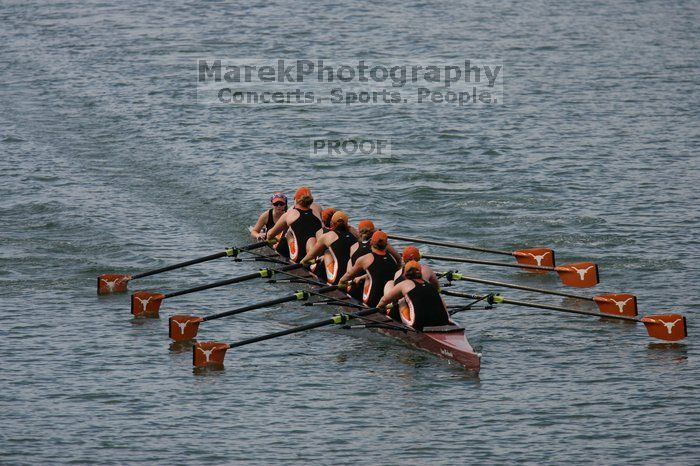 The Texas Rowing second varsity eight team finished with a time of 7:29.5, losing to Wisconsin, which completed the race in 7:15.5. This was the third session of the Longhorn Invitational, Saturday afternoon, March 21, 2009 on Lady Bird Lake.

Filename: SRM_20090321_16282934.jpg
Aperture: f/4.0
Shutter Speed: 1/4000
Body: Canon EOS-1D Mark II
Lens: Canon EF 300mm f/2.8 L IS