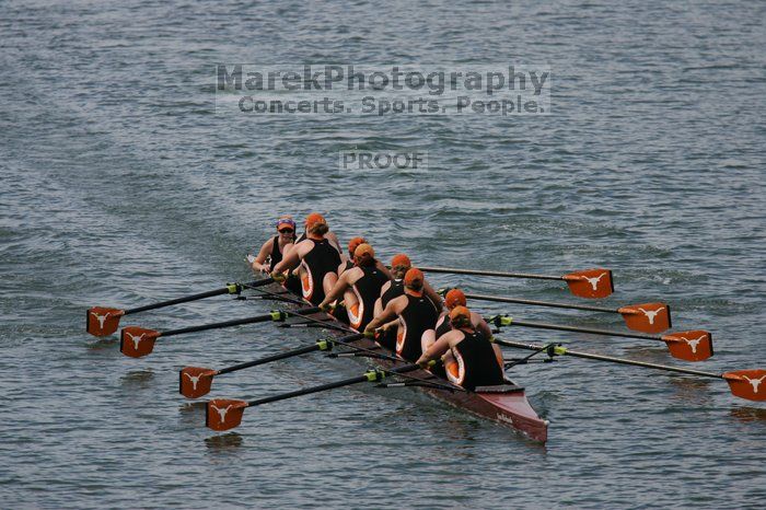 The Texas Rowing second varsity eight team finished with a time of 7:29.5, losing to Wisconsin, which completed the race in 7:15.5. This was the third session of the Longhorn Invitational, Saturday afternoon, March 21, 2009 on Lady Bird Lake.

Filename: SRM_20090321_16283137.jpg
Aperture: f/4.0
Shutter Speed: 1/4000
Body: Canon EOS-1D Mark II
Lens: Canon EF 300mm f/2.8 L IS