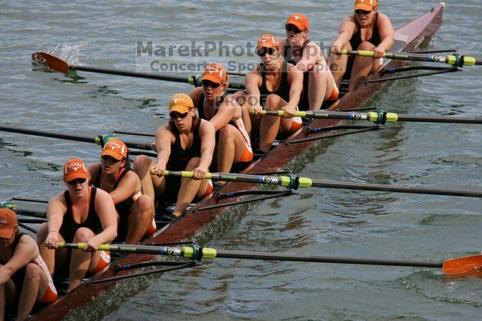 The Texas Rowing second varsity eight team finished with a time of 7:29.5, losing to Wisconsin, which completed the race in 7:15.5. This was the third session of the Longhorn Invitational, Saturday afternoon, March 21, 2009 on Lady Bird Lake.

Filename: SRM_20090321_16290366.jpg
Aperture: f/4.0
Shutter Speed: 1/2500
Body: Canon EOS-1D Mark II
Lens: Canon EF 300mm f/2.8 L IS